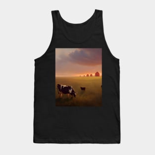 Mother and Baby Cow on Farmstead at Sunset Tank Top